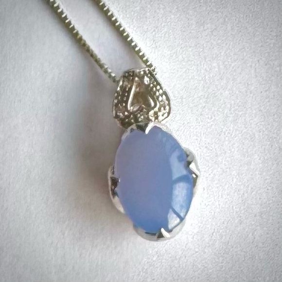 Vintage Natural Blue CHALCEDONY Sterling Silver 925 HEART Earrings Necklace SET - Picture 7 of 12